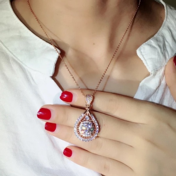 New Women’s Rose Gold Plated Diamond Necklace - Picture 4 of 5